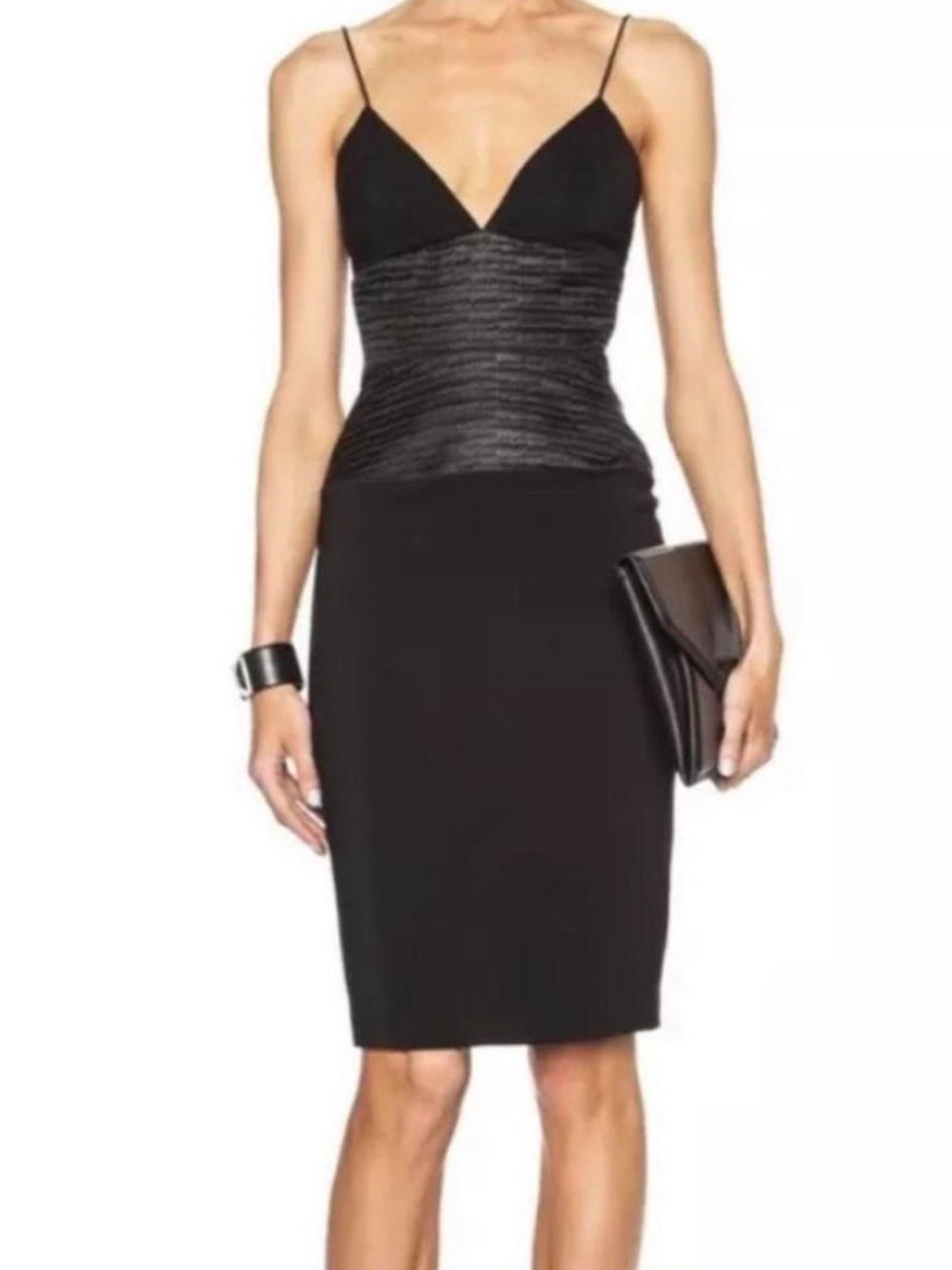 Black Spaghetti Strap Sheath Dress with Textured Waist